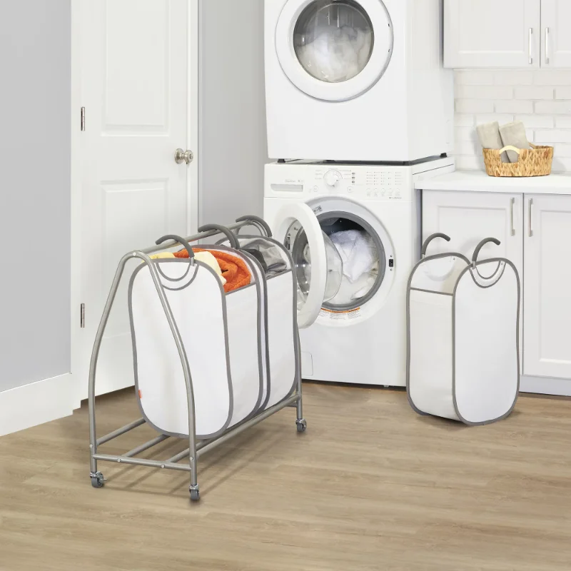 

Easy Access Triple Laundry Sorter with Wheels, Sturdy Metal Frame