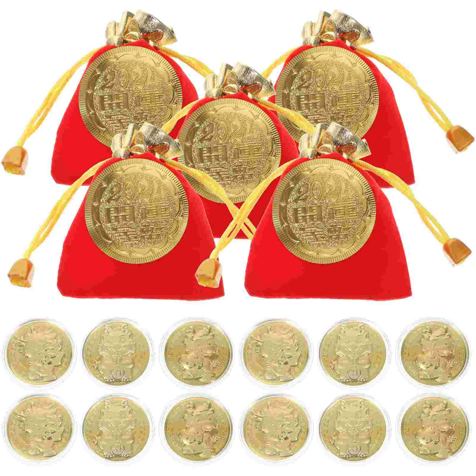 

12 Sets Memorial Gifts Blessing Coin Chinese New Year Friends Dragon Souvenir Coins Traditional Commemorative Miss