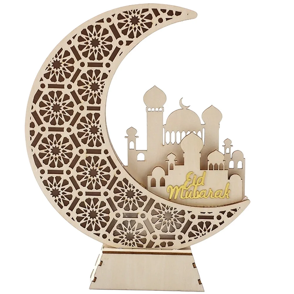 

Wedding Signs Luminous Moon Lamp Eid Table Decoration Decorations 24.5X4CM Mubarak Khaki Wood Home