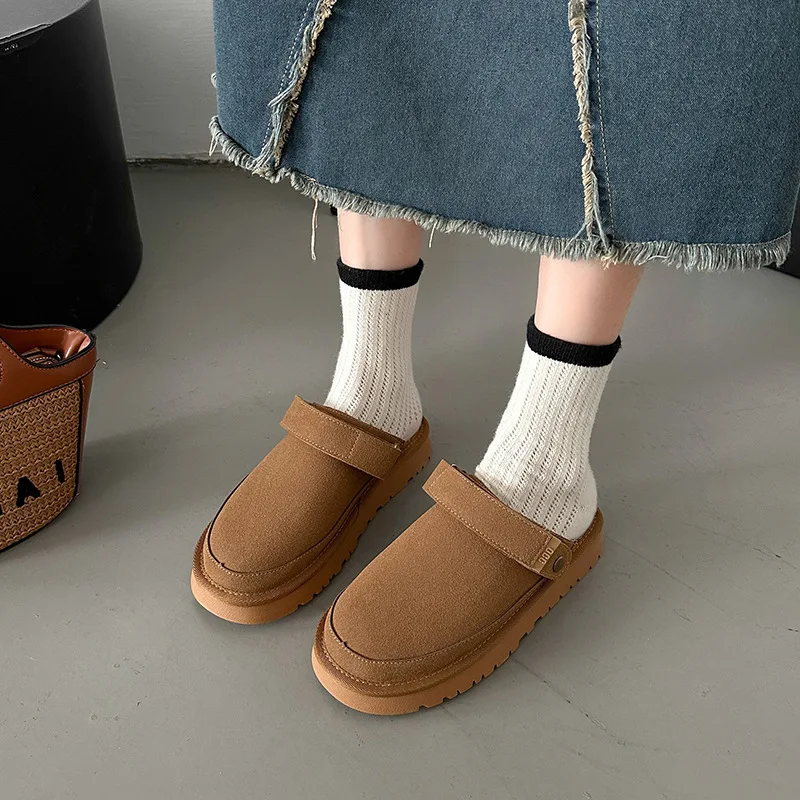 

2023 Autumn and Winter New One Step Retro Baotou Half Slippers Thick Sole Flat Bottom Casual Boken Sandals