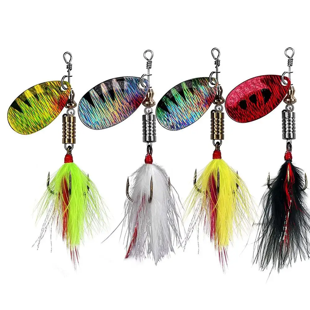 

NEW 4pcs 7cm5.5g Fishing Spinner Baits With Colorful Feather Hooks Fishing Lures For Saltwater Freshwater