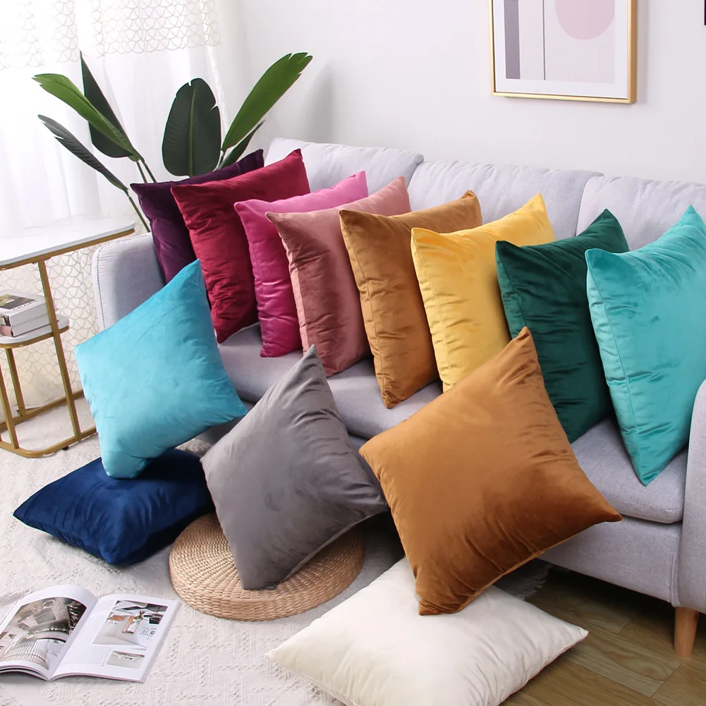 

Multi Size Velvet Cushion Cover Pillowcase Solid Pillow Case Cojines Decor Sofa Car Bay window Throw Pillows Cover Decorative
