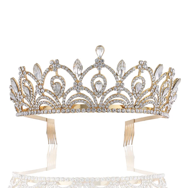 

Корона королевы в стиле барокко, женская свадебная бижутерия с кристаллами, Тиары и короны Стразы, диадема для конкурса и вечерние ринки, св...