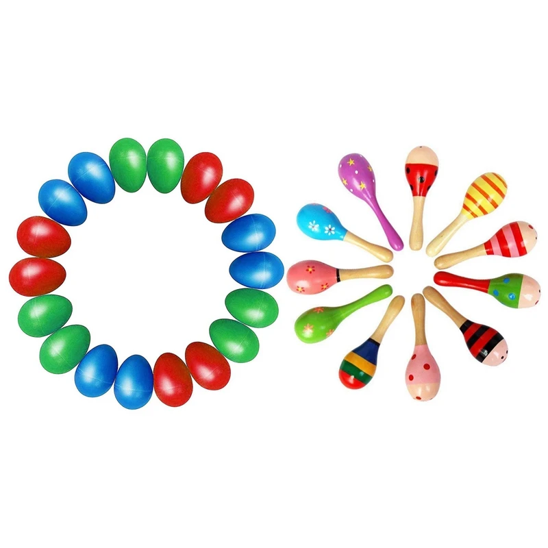 

18Pcs Egg Shakers Plastic Egg Music Shakers For Kids Maracas Eggs Percussion Toys & 10Pcs Wooden Wood Maraca Rattles Shaker Perc