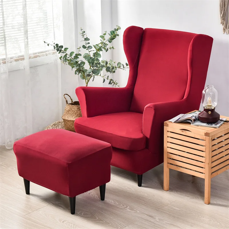 Однотонный накидка на кресло с подлокотниками-крыльями Solid Color Sloping Arm King Back Chair Cover Elastic Armchair Wingback Wing Sofa Stretch Protector Slipcover.