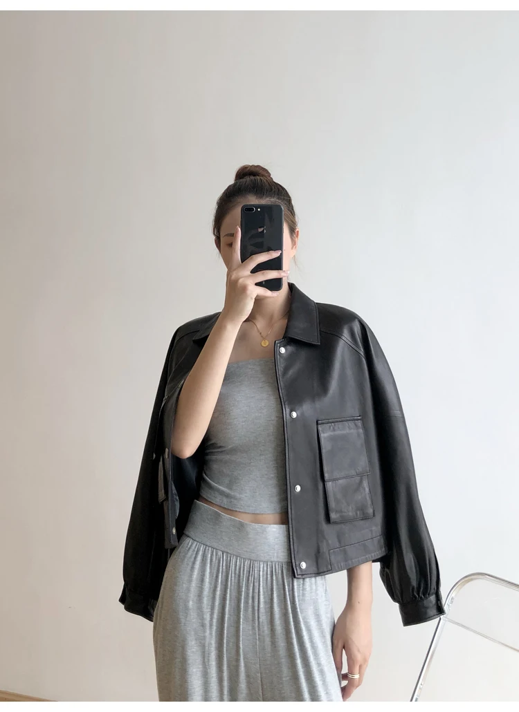 

2023 Short Motorcycle Genuine Leather Jacket Real Sheepskin Coat Spring Jackets for Women Clothing Korean Veste Femme