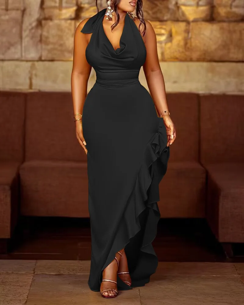 

Женское платье без рукавов, с лямкой на шее и открытой спиной