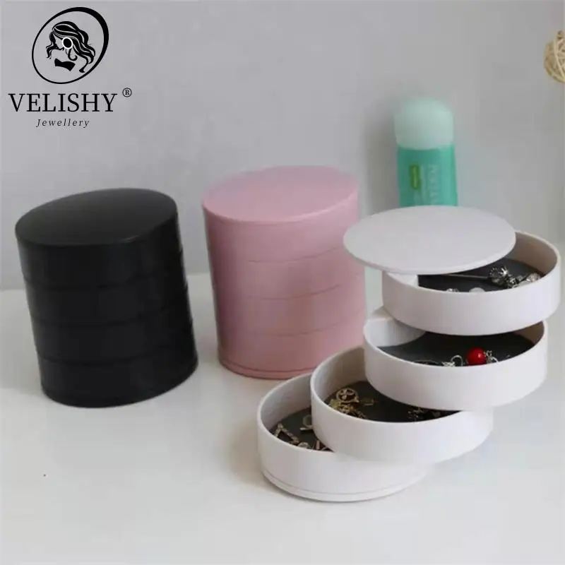 

Jewelry Storage Box Multilayer Rotating Plastic Jewelry Stand Earrings Ring Box Cosmetics Beauty Container Organizer with Mirror