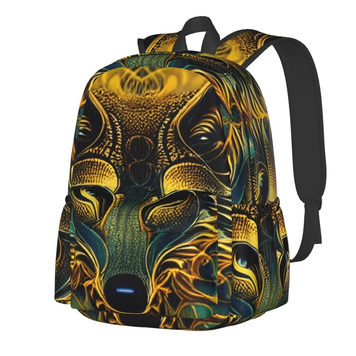 

Gold Wolf Head Backpack Mandala Style Print Boy Girl Polyester Outdoor Backpacks Breathable Fashion High School Bags Rucksack