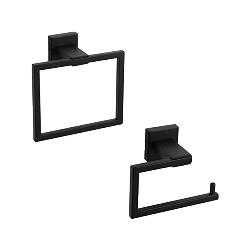 

Bathroom Hardware Accessories Sets Stainless Steel Bath Shower Set 2-Pieces(Toilet Paper Holder Towel Ring),Black Matte