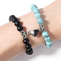 2pcs natural stone beads bracelet heart magnetic clasps couple bracelets pendant bracelet love relationship pulsera jewelry gift