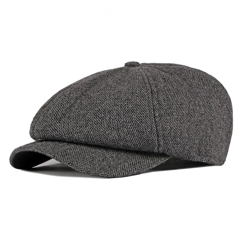 

Winter Wool Tweed Newsboy Cap Herringbone Men Women Gatsby Retro Hat Driver Flat Cap Black Brown Gray Khaki 005