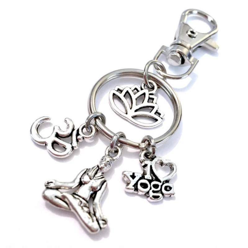 

Yoga Backpack Pendant Lotus I Love Yoga Creative Key Chain Stainless Steel Accessories Gifts Fashion
