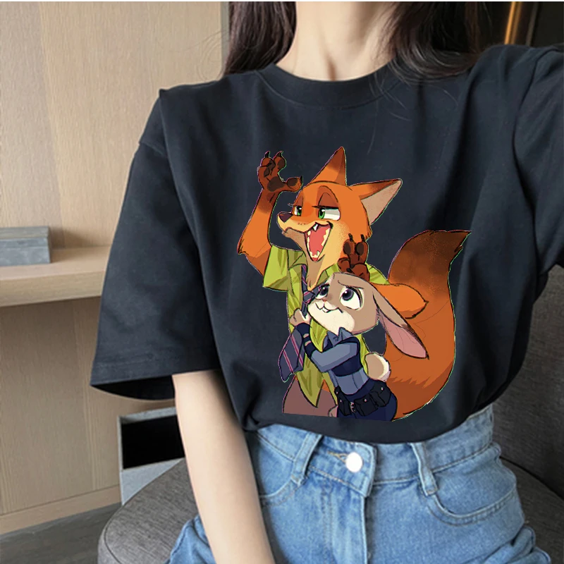 

Disney Zootopia Zootropolis Cute Clothes Girl Woman Clothing Kawaii T Shirt Casual O-neck Short Slevee Funny Anime Tops Tee Y2k