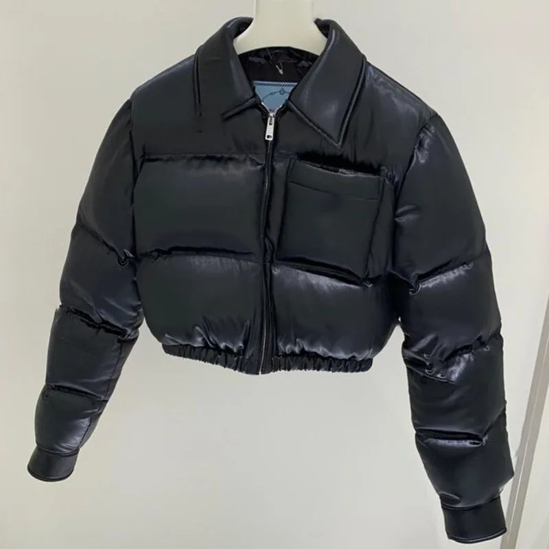 Casual Thickened Cropped Down Jacket Female 2022 Autumn and Winter Loose Fashion Woman Long Sleeve White Duck Down Puffer Coat