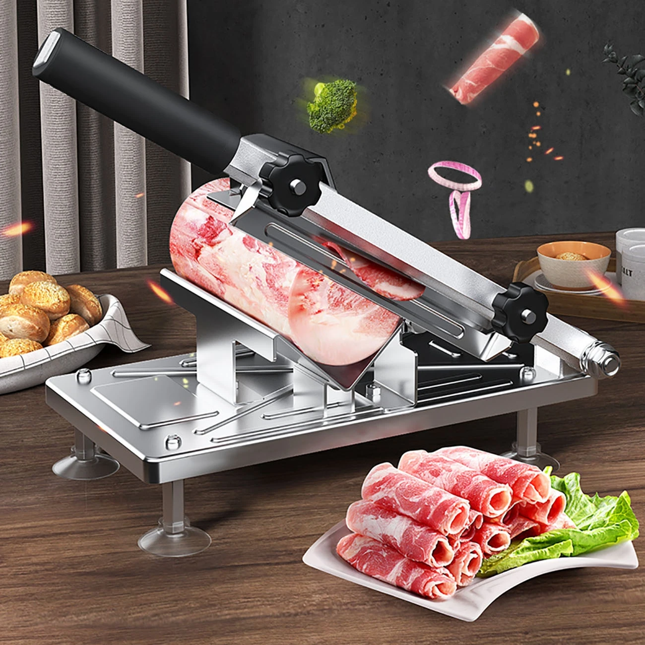 

Stainless Steel Spring Automatic Meat Delivery Food Cutter Slicing Machine Manual Slicer Fat Beef Roll Lamb Roll Meat Cutter