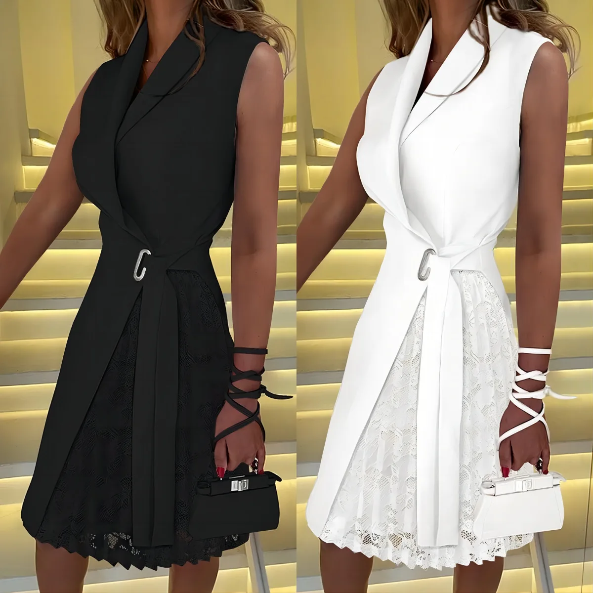 

Женское платье без рукавов, с V-образным вырезом и кружевом