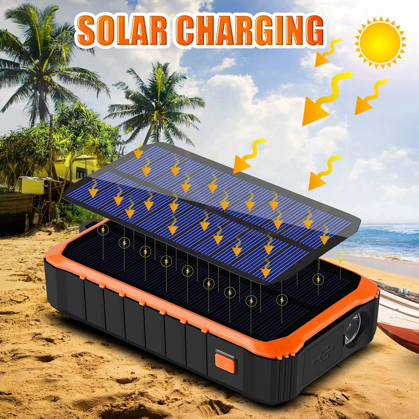 

Solar Charger 12000MAh Portable Hand Crank Phone Charger USB Ports Solar Power Bank with LED Flashlight