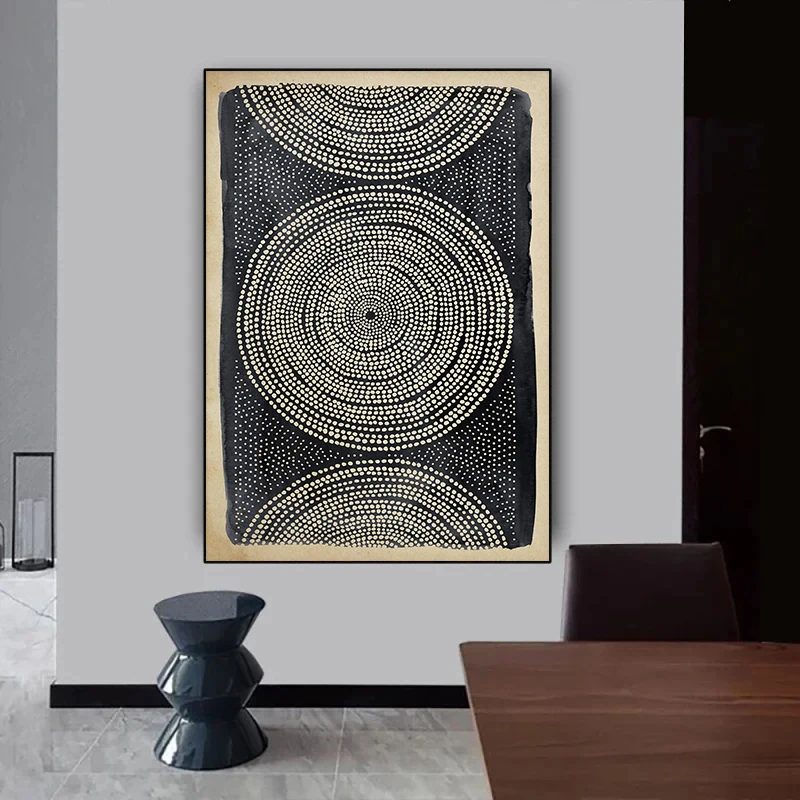 Черно-Бежевый Геометрический этнический узор Постер в стиле бохо Картина на