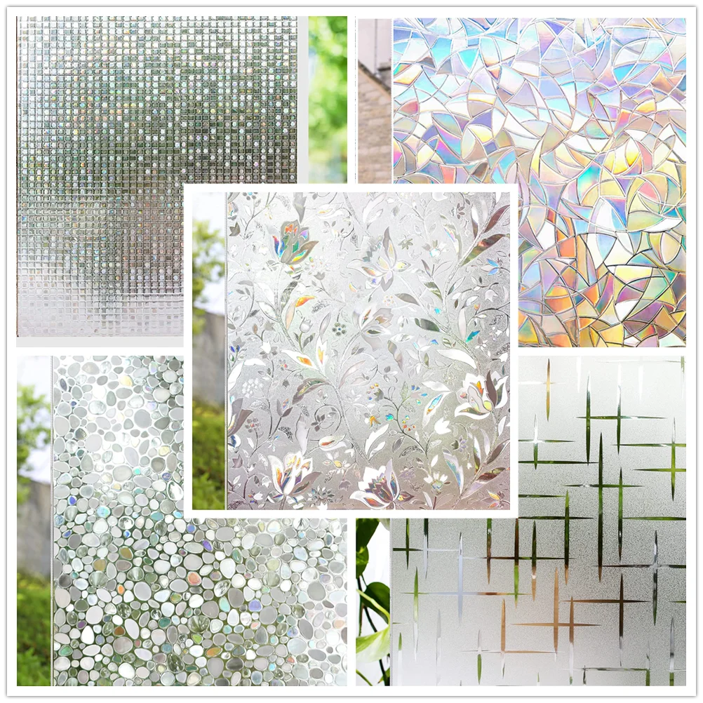 

Window Privacy Film Decorative 3D Window Decals Static Stickers Rainbow Effect No-Adhesive Sliding Door Glass Films UV Blocking