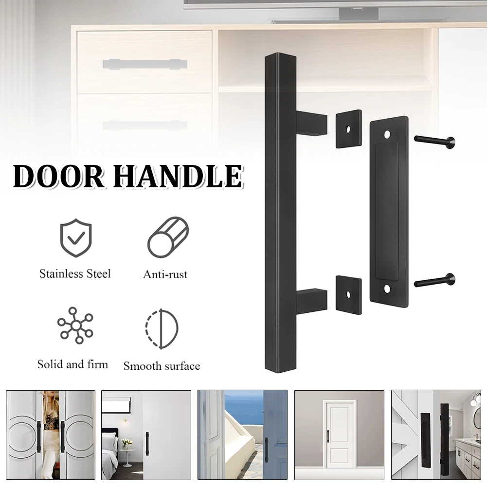 

Sliding Barn Door Handle Heavy Duty Pull and Flush Wood Door Handle Set Furniture Hardware For Cabinet Cupboard 35-45MM