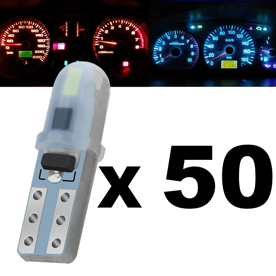 

50X T5 Led W3W W1.2W Car Interior Light 7 Colours Indicator Dashboard Gauge Instrument Wedge Lamp Auto Signal Light Bulb DC12V
