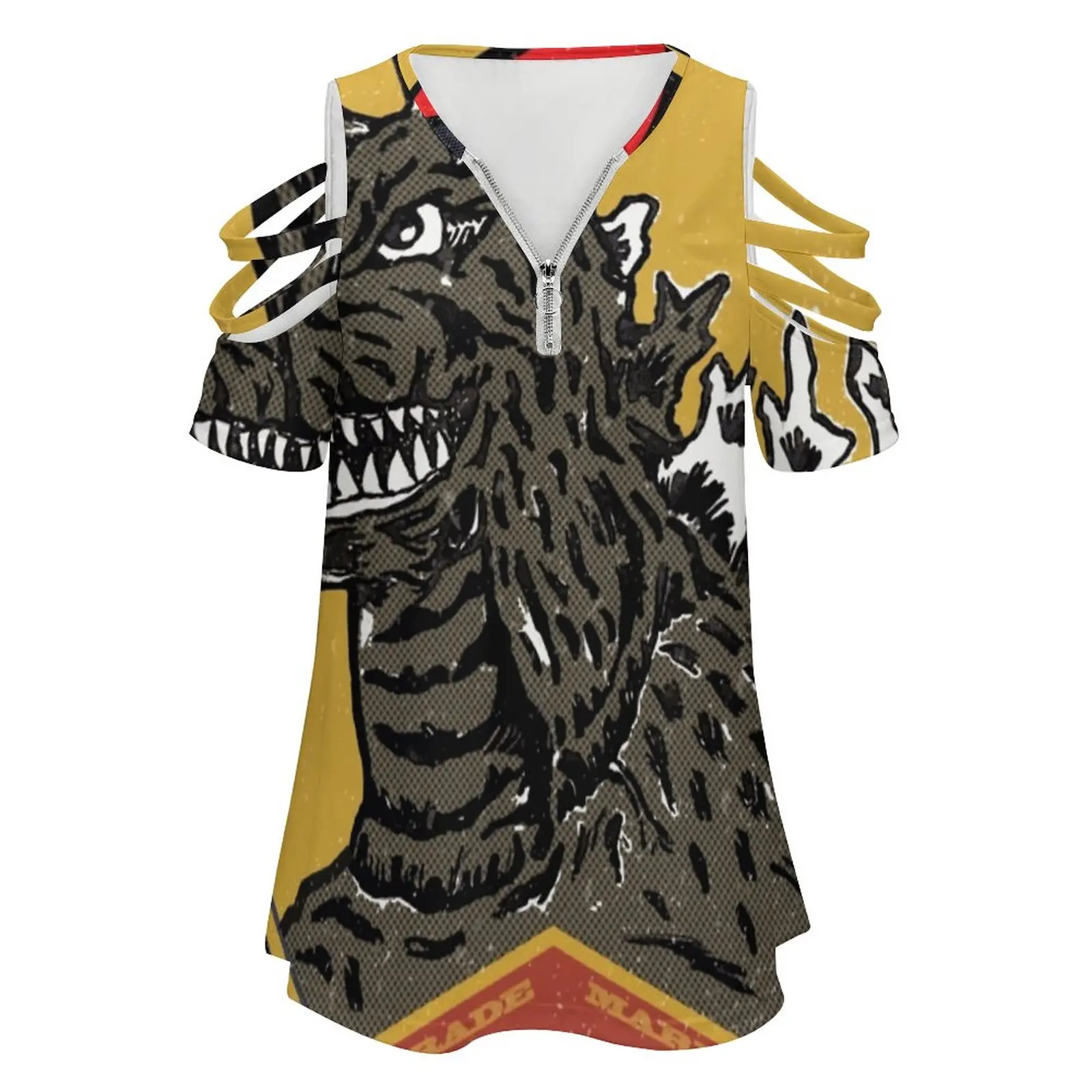 Фото King Of Monsters женские сексуальные винтажные футболки на молнии с принтом, топы, футболка с полным принтом, монстр, аниме, Азия, Япония, Кайдзю, попкультура №2