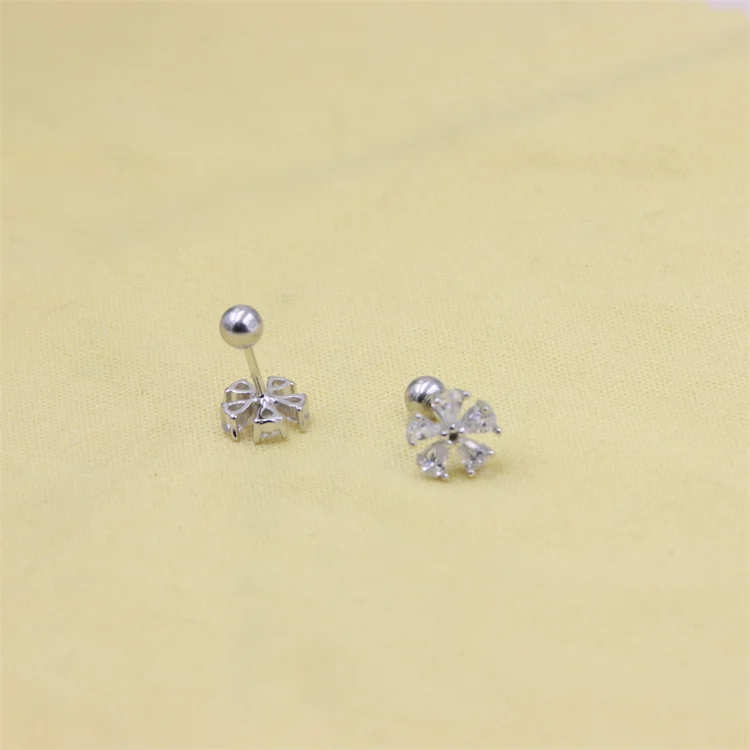 

ZFSILVER Trendy 925 Sterling Silver Flower White Zircon Stud Earrings For Women Lovely Girl Jewelry Accessories Brincos Party