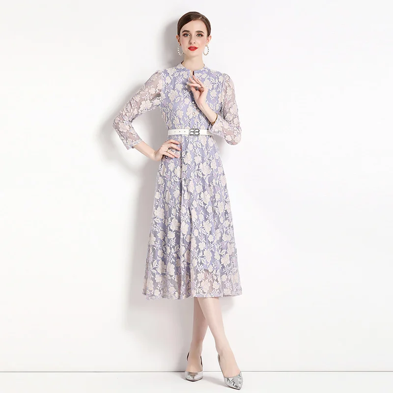 

Summer Embroidery Lace Dress Office Lady Vintage Medium Vestidos Elegantes Para Mujer Long Sleeve Vestidos De Verano Mujer 2023