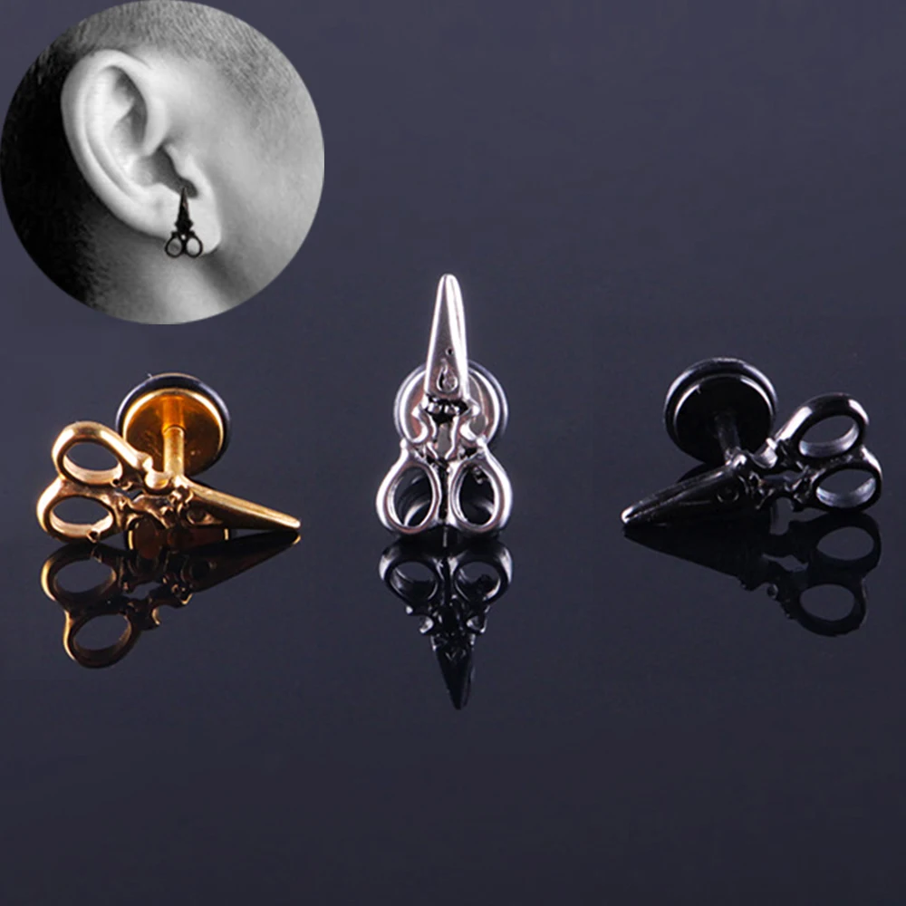 

1Pair Punk Scissors Earring For Women Men Fashion Jewelry Titanium Steel Tragus Piercing Ear Studs Earring Screw Hairdresser Gif