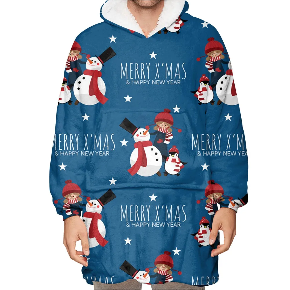 

Jumeast 3D Snowman Printed Oodie Blanket Men Hoodie Cartoon Santa Reindeer Winter Hoody Women Plush Christmas Festival Clothing