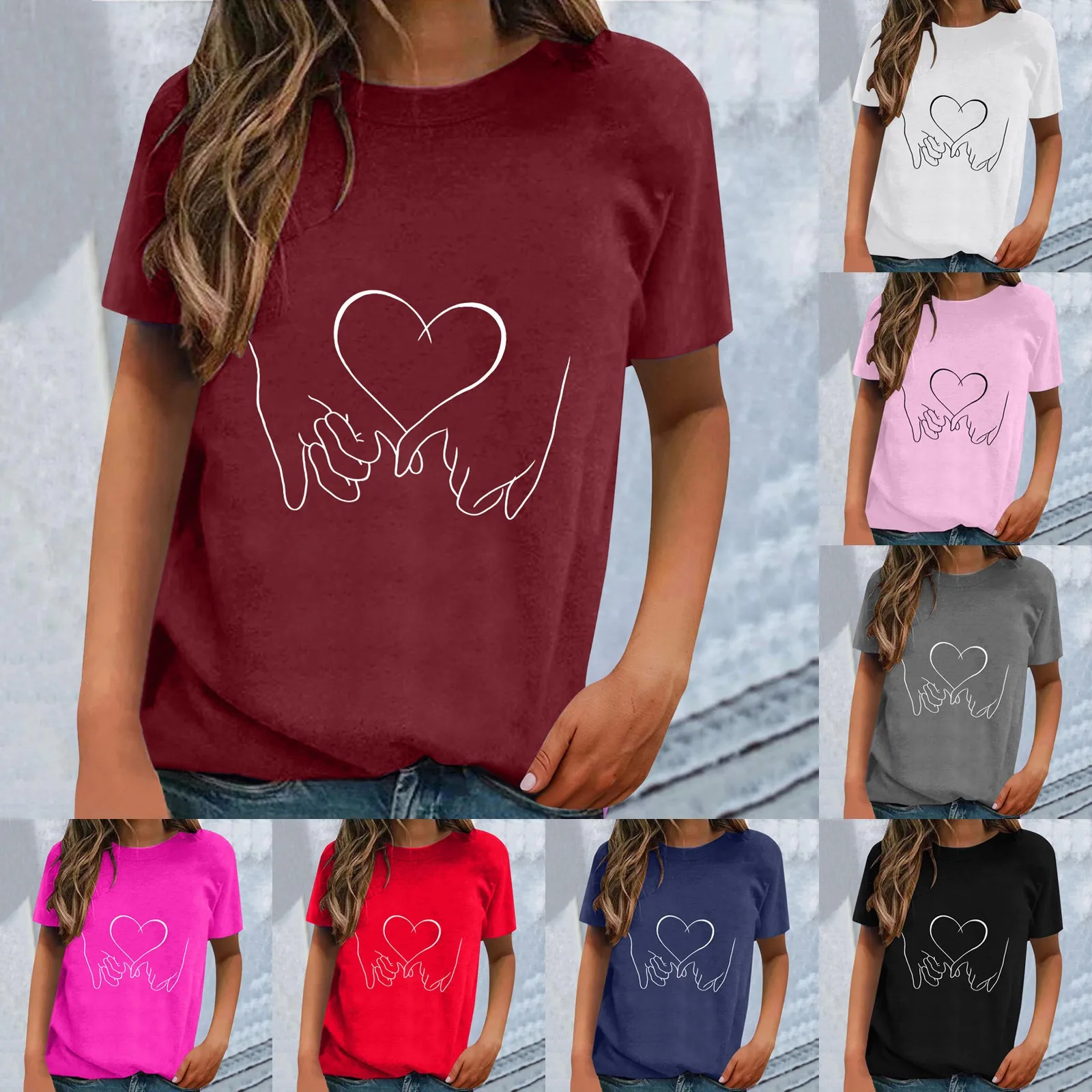

Valentine's Day Short Sleeved Spring And Summer Printed Fashion Pattern Classic Loose Sports American retro daily slim fit