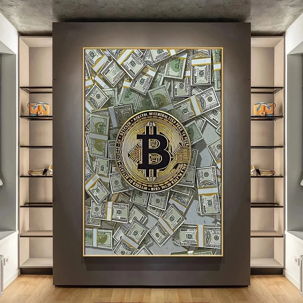 

USD Bitcoin Wall Art Posters and Prints Nordic Modern Canvas Painting Wall Chart For Bar Cafe Hotel Dining Room Wall Decor Mural