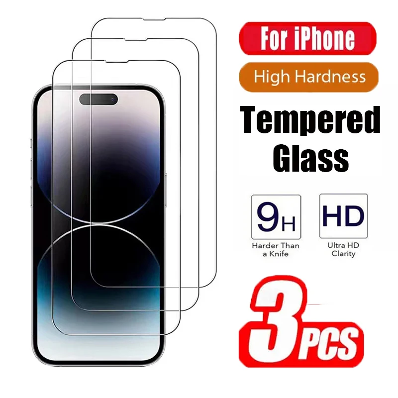 Защитное закаленное стекло 3 шт. для iPhone 15 14 Plus 13 12 Mini 11 Pro Max защитные пленки экрана
