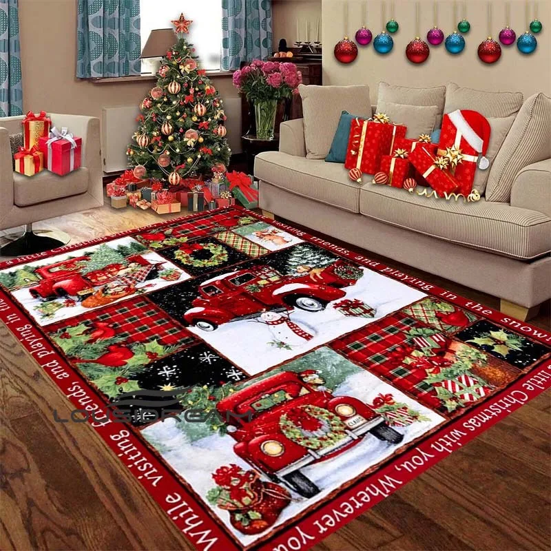 

Christmas Red Truck Print Carpet Living Room Bedroom Wooden Floor Non-slip Door Mat Rug Home Decoration Chair Tatami Mat Rug