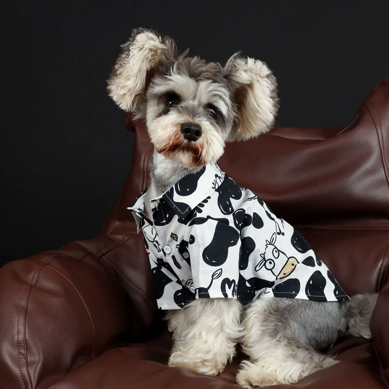 

Dog Clothes Shirt Cow Print Pet Clothing Fashion Handsome Small Dogs Trendy Schnauzer Spring Summer Black White Wholesale