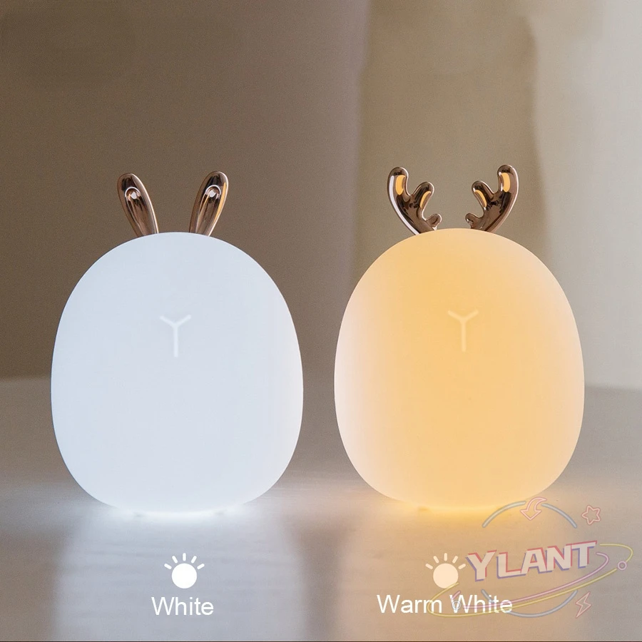 

YL Deer Rabbit LED Night Light Silicone Animal Cartoon Dimmable Lamp USB Rechargeable for Children Kid Baby Gift Bedside Bedroom