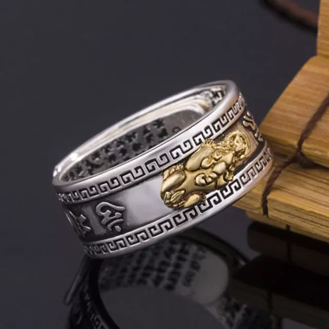 

New in Men Pixiu Charms Ring Bracelet Chinese Feng Shui Amulet Wealth and Lucky Open Adjustable Ring Bead Bracelet earrings chri