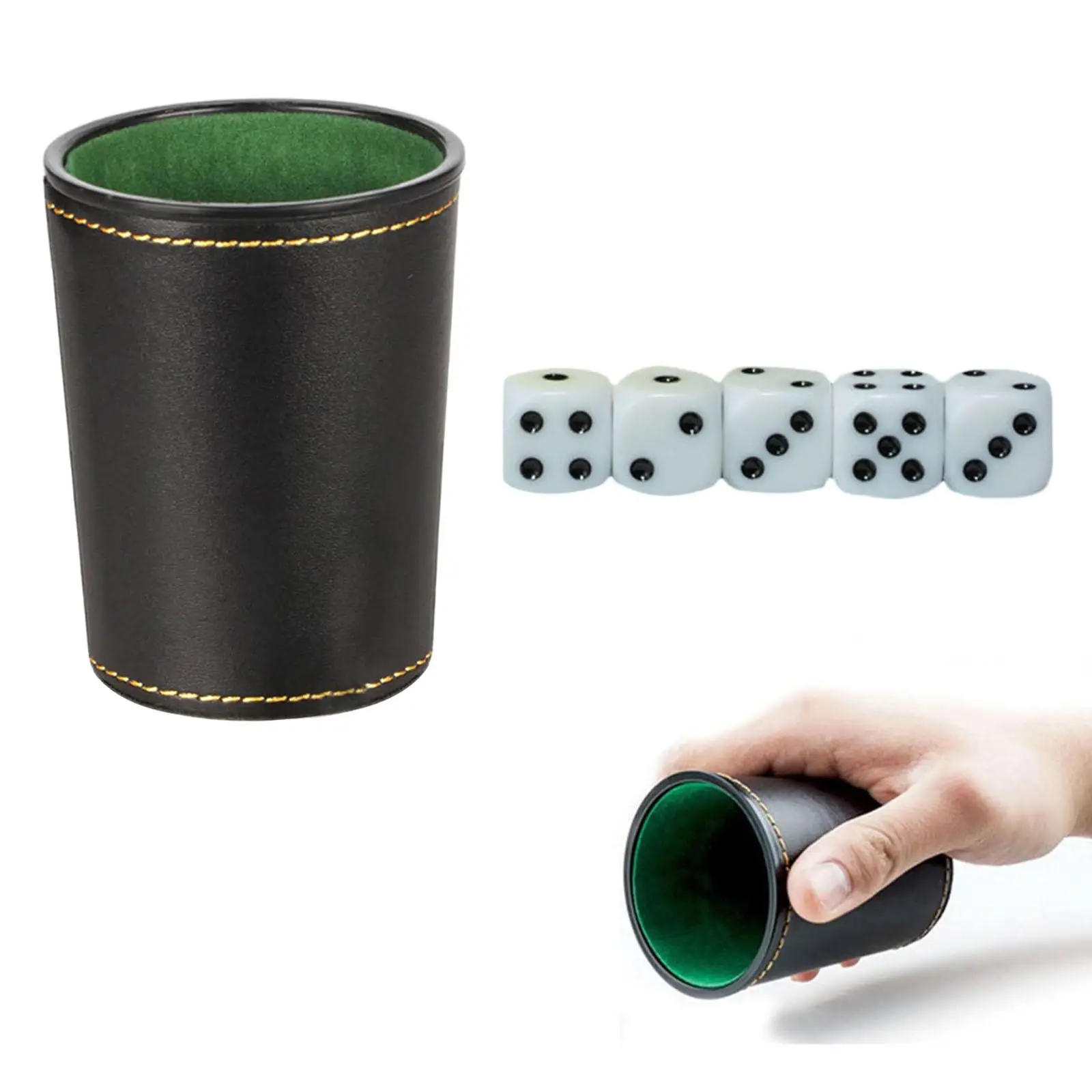 

Professional Dice Cup PU Leather Dice Cup Bar Dice Game W/ 5 D6 Dices for Travel Bar Party Table Game