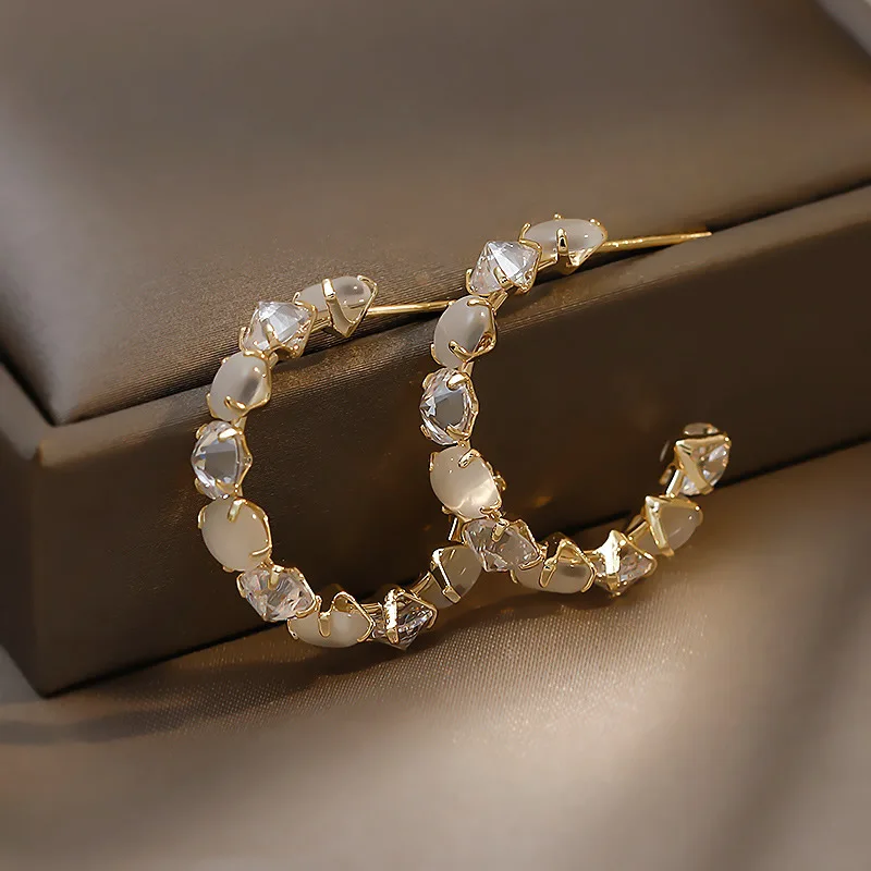 

Geometric Opal Hoop Earrings C Luxury Ear Ring For Women Fashion Jewelry Party Temperament Girls Accessories Unusual Earring