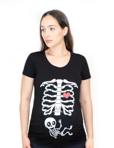 Футболка для беременных на Хэллоуин со скелетом и грудной клеткой