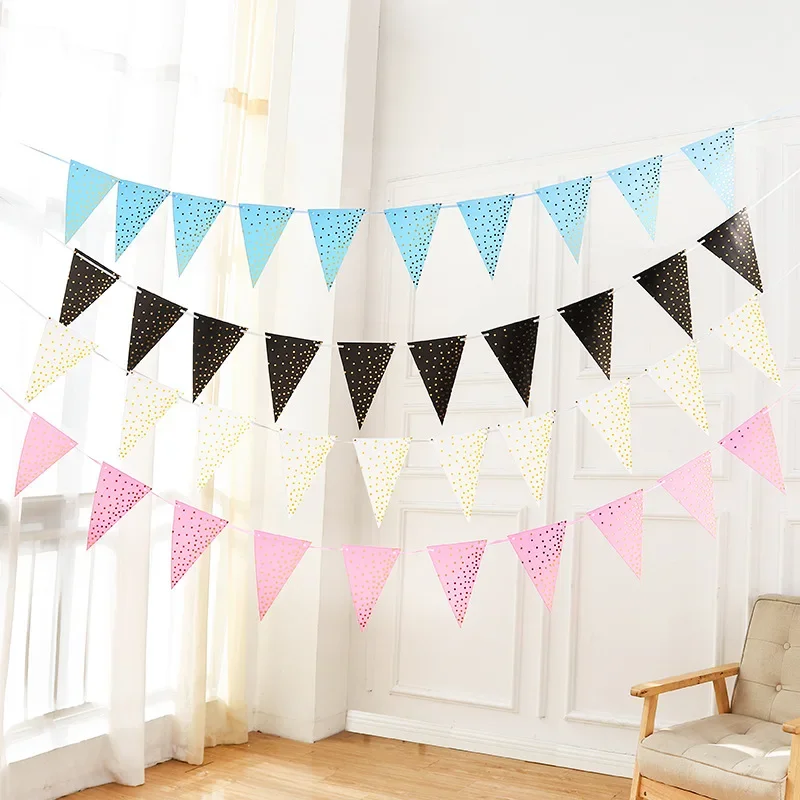 

Gilding Pennant Festive Party Dress Up Supplies Birthday Flag Pulling Banner Bronzing Polka Dot Pennant Decorative Bunting
