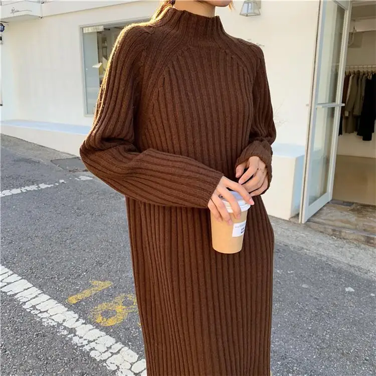 Купи French Vintage Long Knitted Dress Women Autumn Elegant Warm Black Sweater Dress Female Casual Bodycon Chic Fashion Y2k Dress New за 1,570 рублей в магазине AliExpress