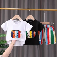toddler sets fashion black white lovely o neck t shirts tops and shorts 2pcs infant outfits boy summer clothes kids tracksuits