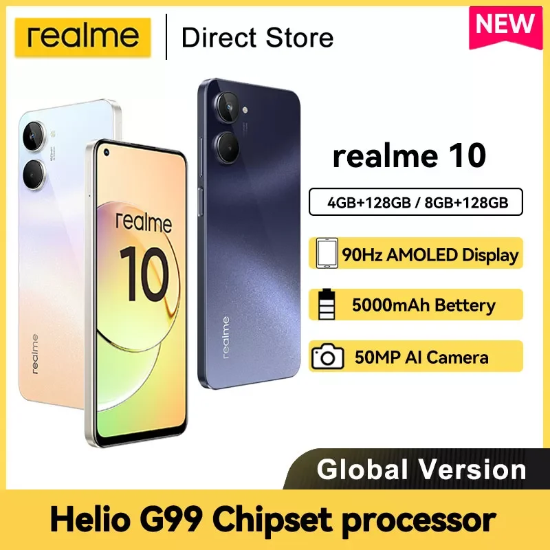 realme 10 4G Smartphone Helio G99 Octa-core 6.4'' FHD+ 90Hz NFC 5000mAh Battery 33W Charge 50MP AI Camera Android Mobile Phones