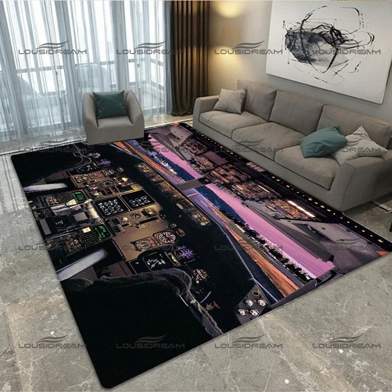 

3D панорамный ковер с кабиной самолета, квадратный фланелевый ковер, имитация сцены, современные коврики для дома, гостиной, напольные коврики, ковер для спальни