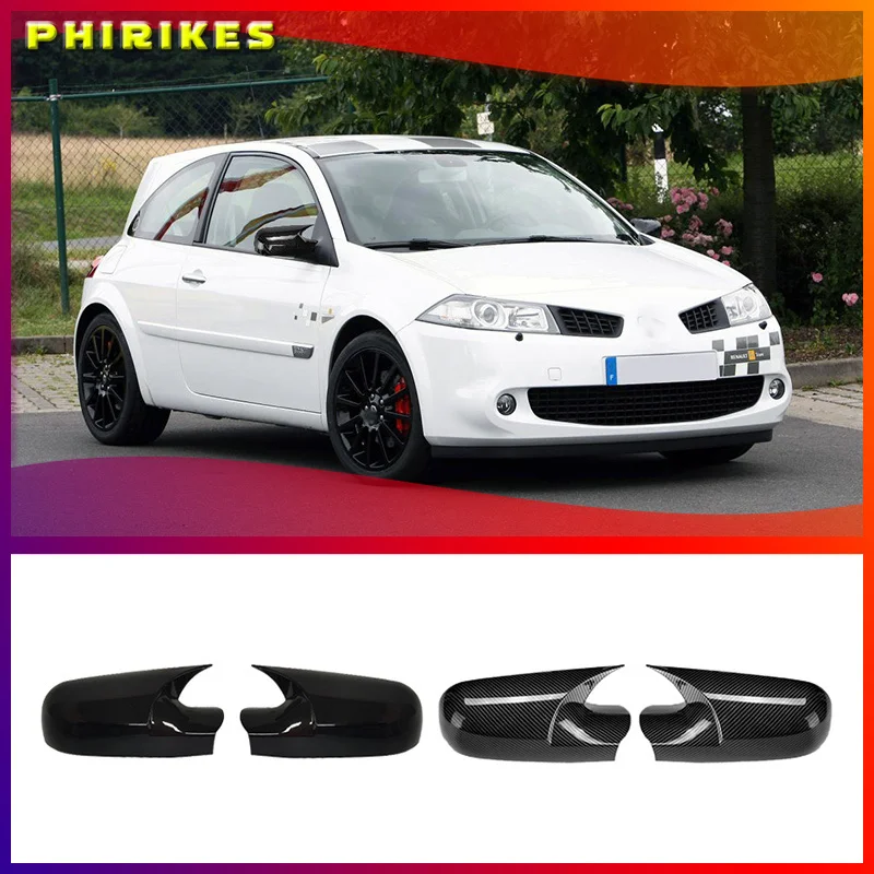 

Glossy Black/Carbon Fiber Car Side Wing Rearview Mirror Cover Cap For Renault Megane 2 MK2 2002-2009 Bat Rear View Mirror Cover