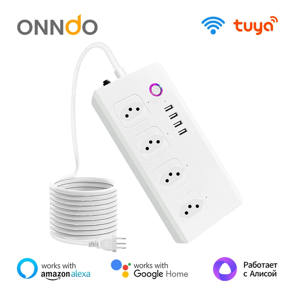 

Умный удлинитель ONNDO Tuya с Wi-Fi, сетевой фильтр с бразильской вилкой и 4 USB-портами, адаптер переменного тока, зарядное устройство USB для телефона