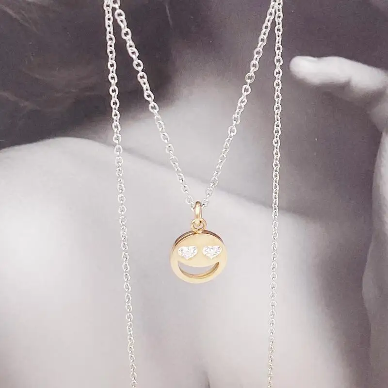 

Kpop Silver Rose Gold Color Smilely Face Gothic Pendant Necklace Stainless Steel Neck With Crystal Jewelry For Women Party Gifts
