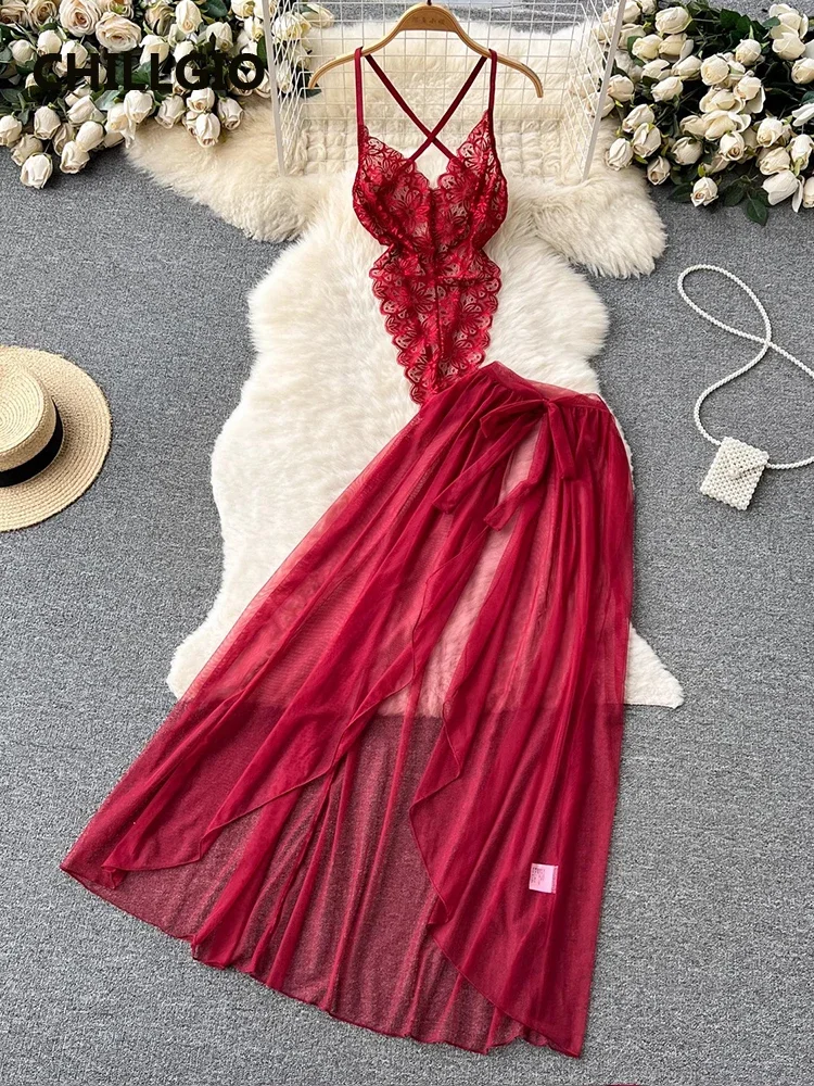 CHILLGIO женские сексуальные кружевные прозрачные комбинезоны Hotsweet облегающие